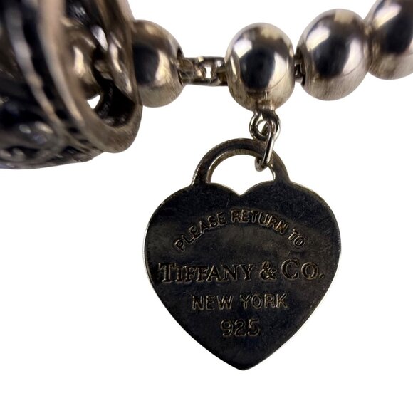 Tiffany & Co. AG925 Womens Silver-Tone Beaded Charm Bracelet With Heart & Cross - Picture 8 of 11